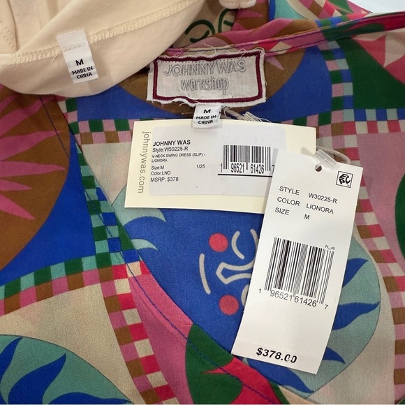 Johnny Was Lionora V-Neck Silk Swing Slip Dress Long Sleeve Sun Print NWT $378 - Picture 13 of 16